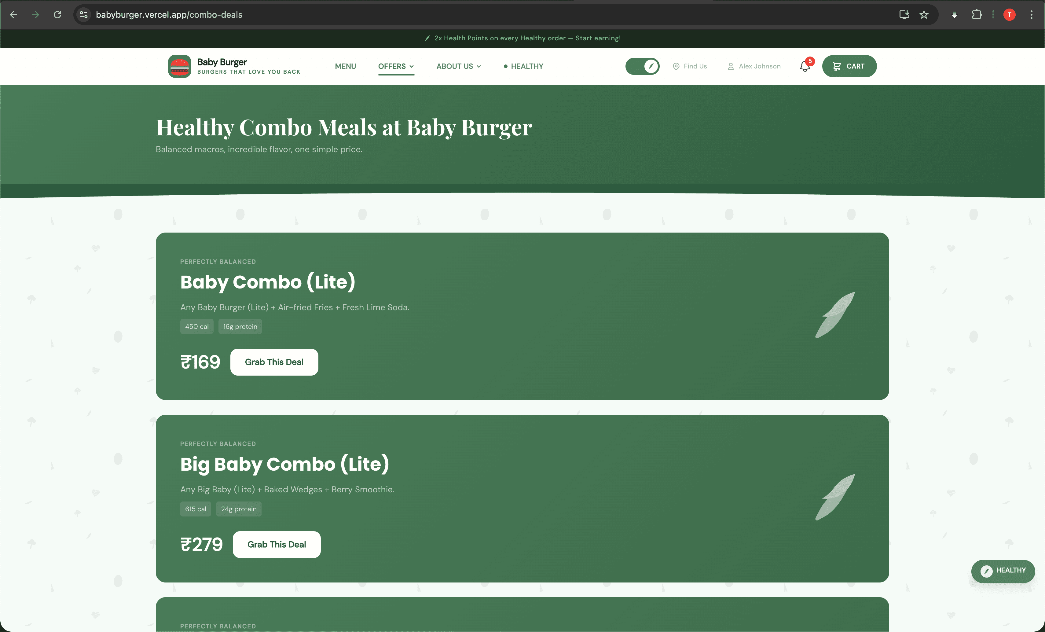 Burger Empire healthy combo deals with calorie-counted bundles and nutritional breakdowns